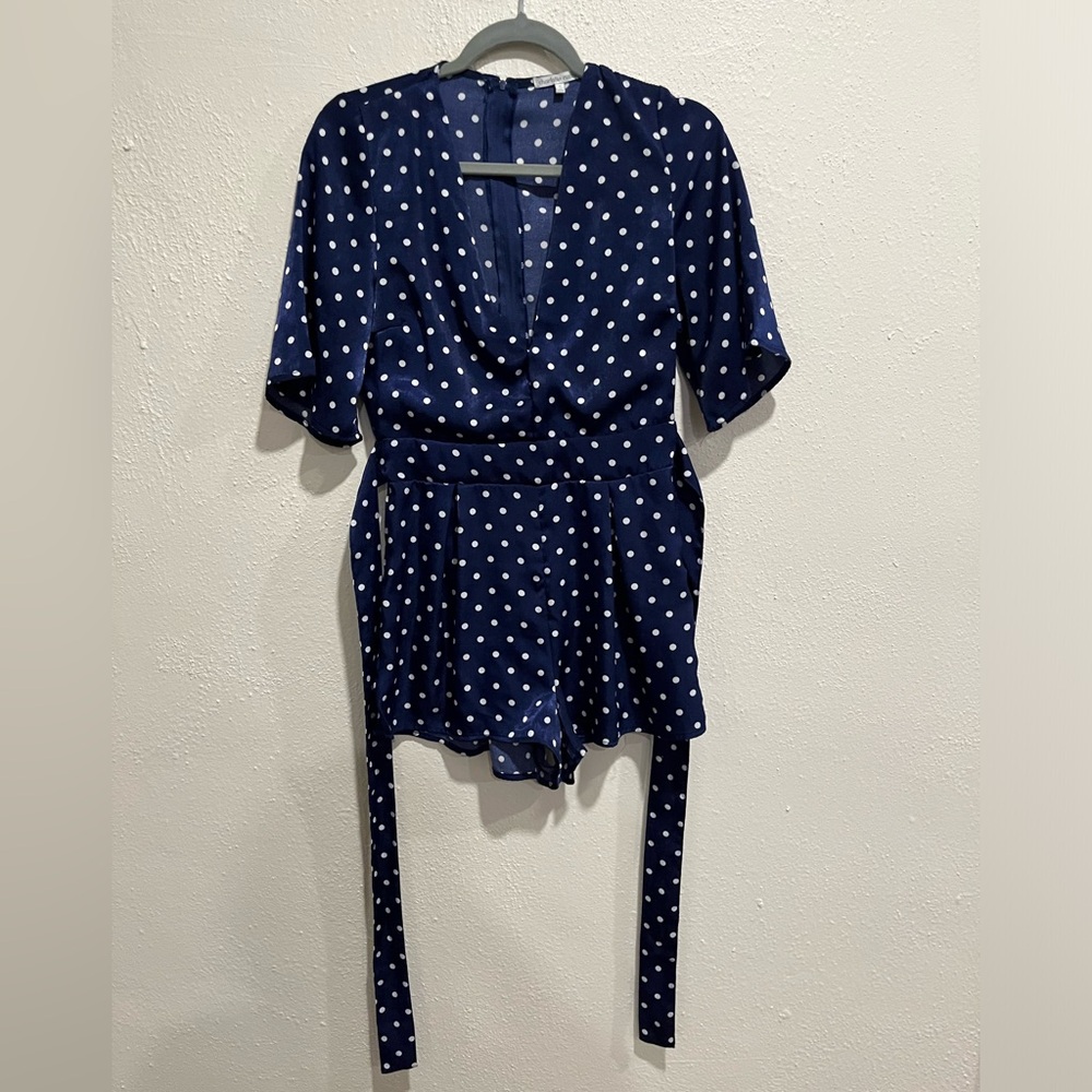 Charlotte Russe Blue Polka-Dot Romper